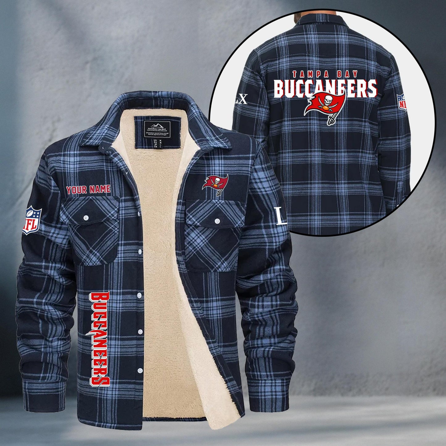 Tampa Bay Buccaneers Fleece Flannel Plaid Jacket MN94