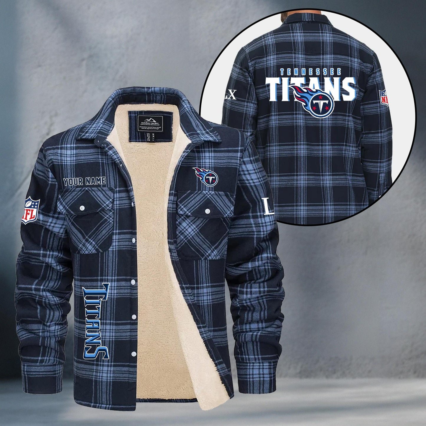 Tennessee Titans Fleece Flannel Plaid Jacket MN95