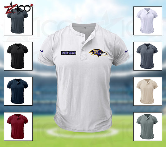 Baltimore Ravens Henley Short Sleeve T-Shirt Trending 2025 AZMN2DHS000003