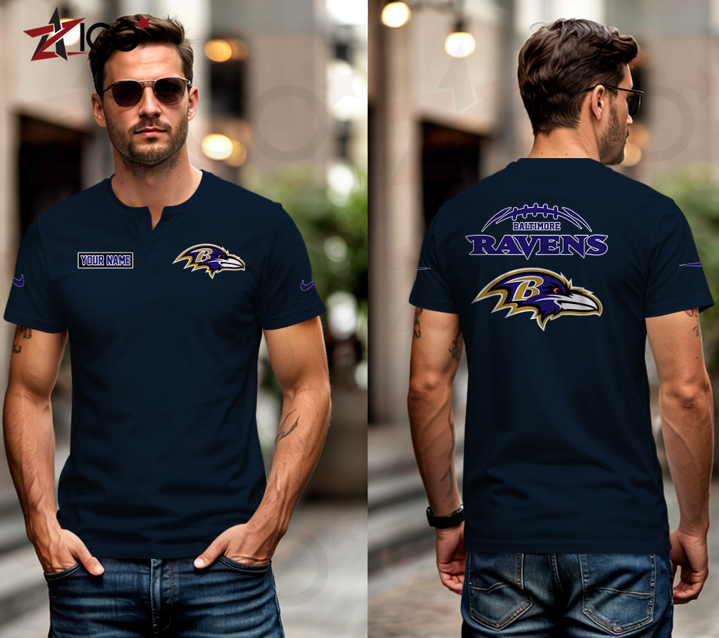 Baltimore Ravens Henley Short Sleeve T-Shirt Trending 2025 AZMN2DHS000003