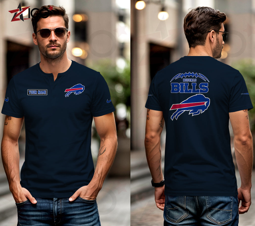 Buffalo Bills Henley Short Sleeve T-Shirt Trending 2025 AZMN2DHS000004