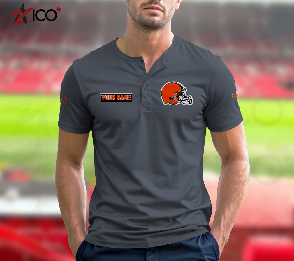 Cleveland Browns Henley Short Sleeve T-Shirt Trending 2025 AZMN2DHS000008