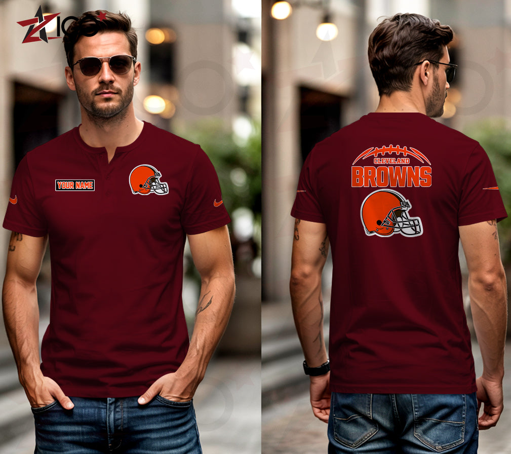 Cleveland Browns Henley Short Sleeve T-Shirt Trending 2025 AZMN2DHS000008