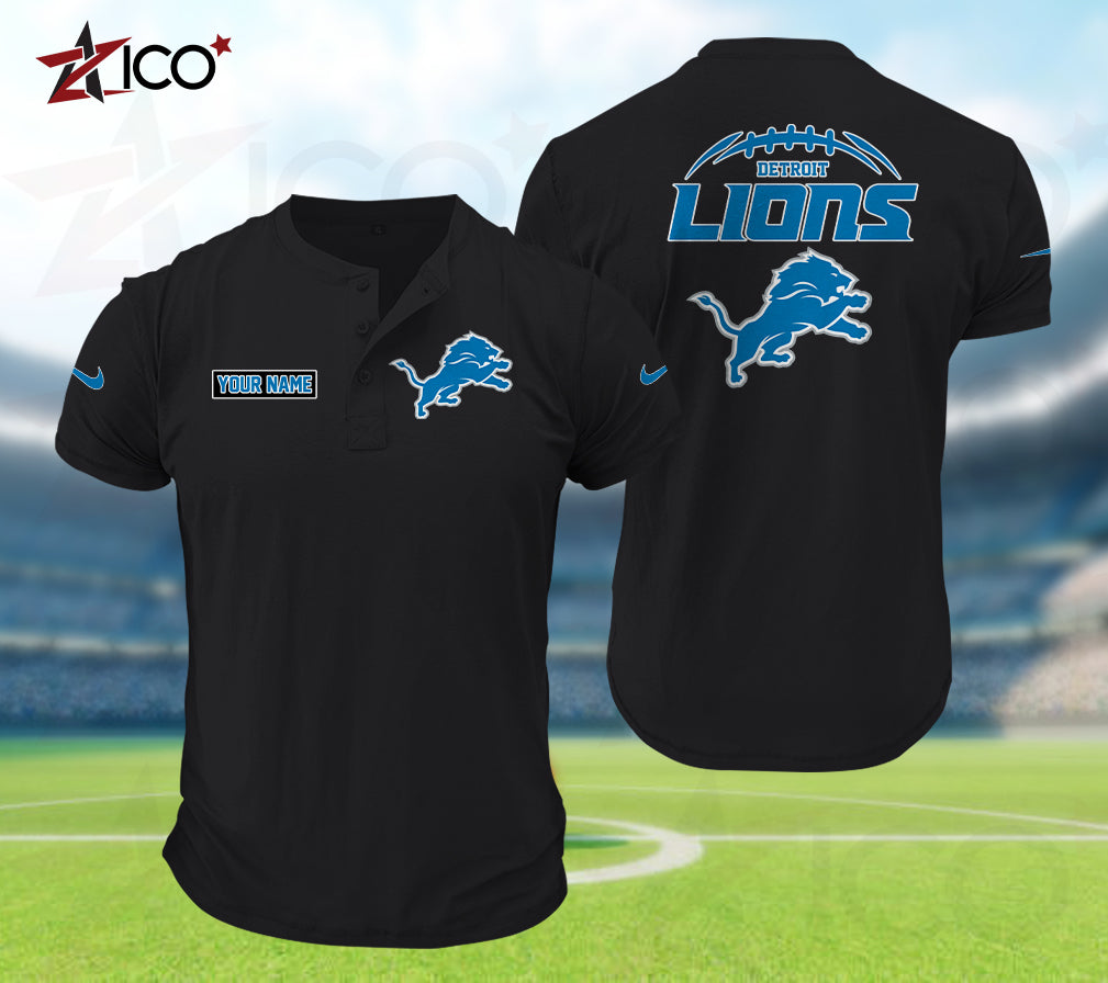Detroit Lions Henley Short Sleeve T-Shirt Trending 2025 AZMN2DHS000011