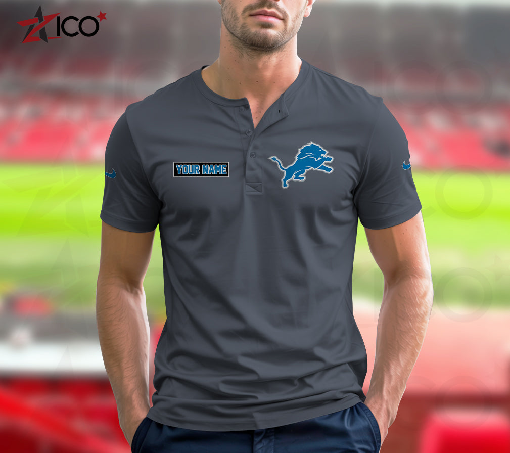 Detroit Lions Henley Short Sleeve T-Shirt Trending 2025 AZMN2DHS000011