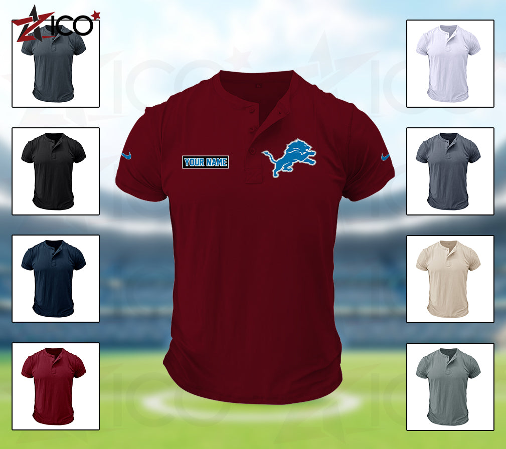 Detroit Lions Henley Short Sleeve T-Shirt Trending 2025 AZMN2DHS000011