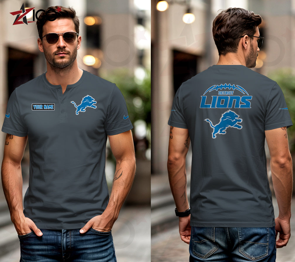 Detroit Lions Henley Short Sleeve T-Shirt Trending 2025 AZMN2DHS000011