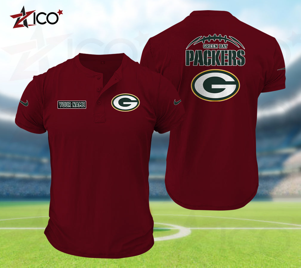 Green Bay Packers Henley Short Sleeve T-Shirt Trending 2025 AZMN2DHS000012