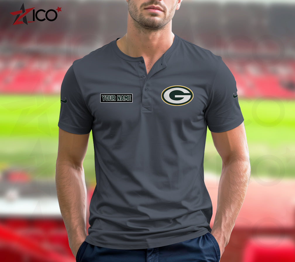 Green Bay Packers Henley Short Sleeve T-Shirt Trending 2025 AZMN2DHS000012