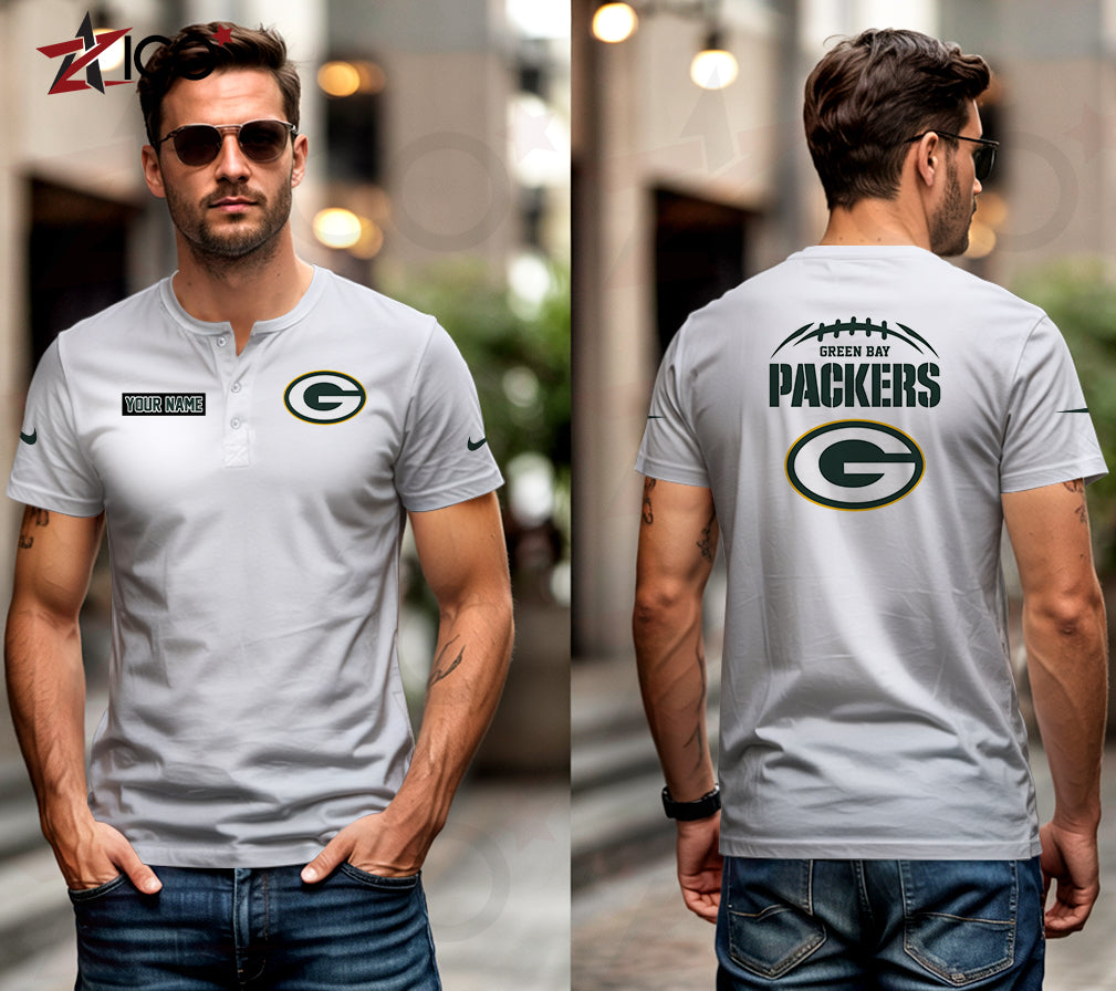 Green Bay Packers Henley Short Sleeve T-Shirt Trending 2025 AZMN2DHS000012