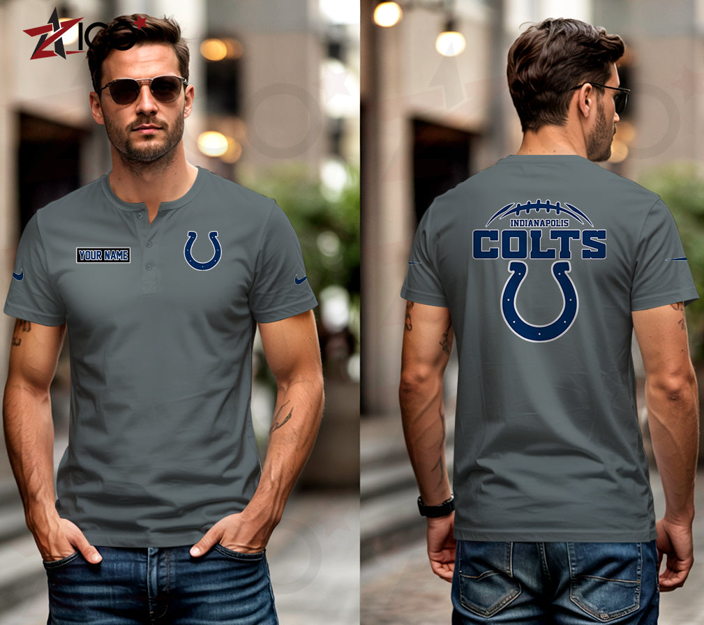 Indianapolis Colts Henley Short Sleeve T-Shirt Trending 2025 AZMN2DHS000014