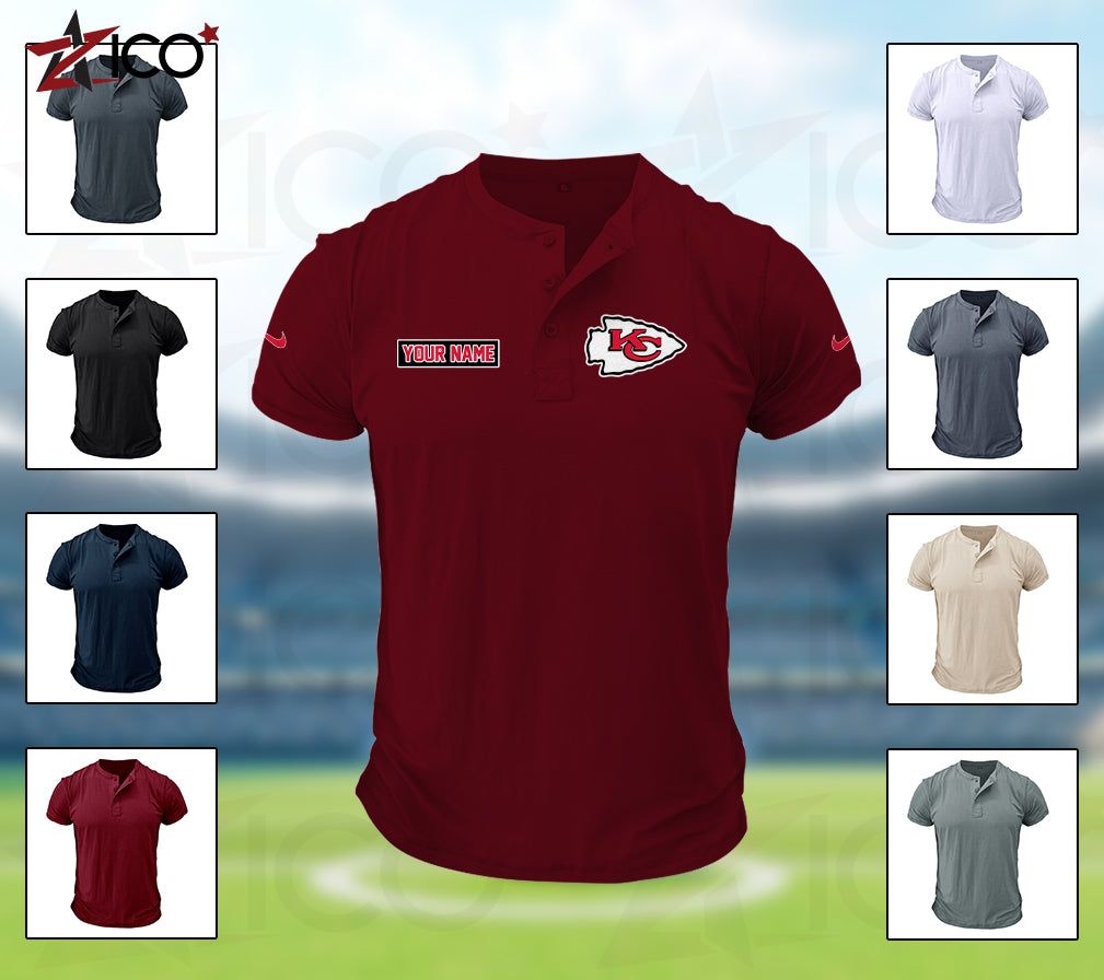 Kansas City Chiefs Henley Short Sleeve T-Shirt Trending 2025 AZMN2DHS000016