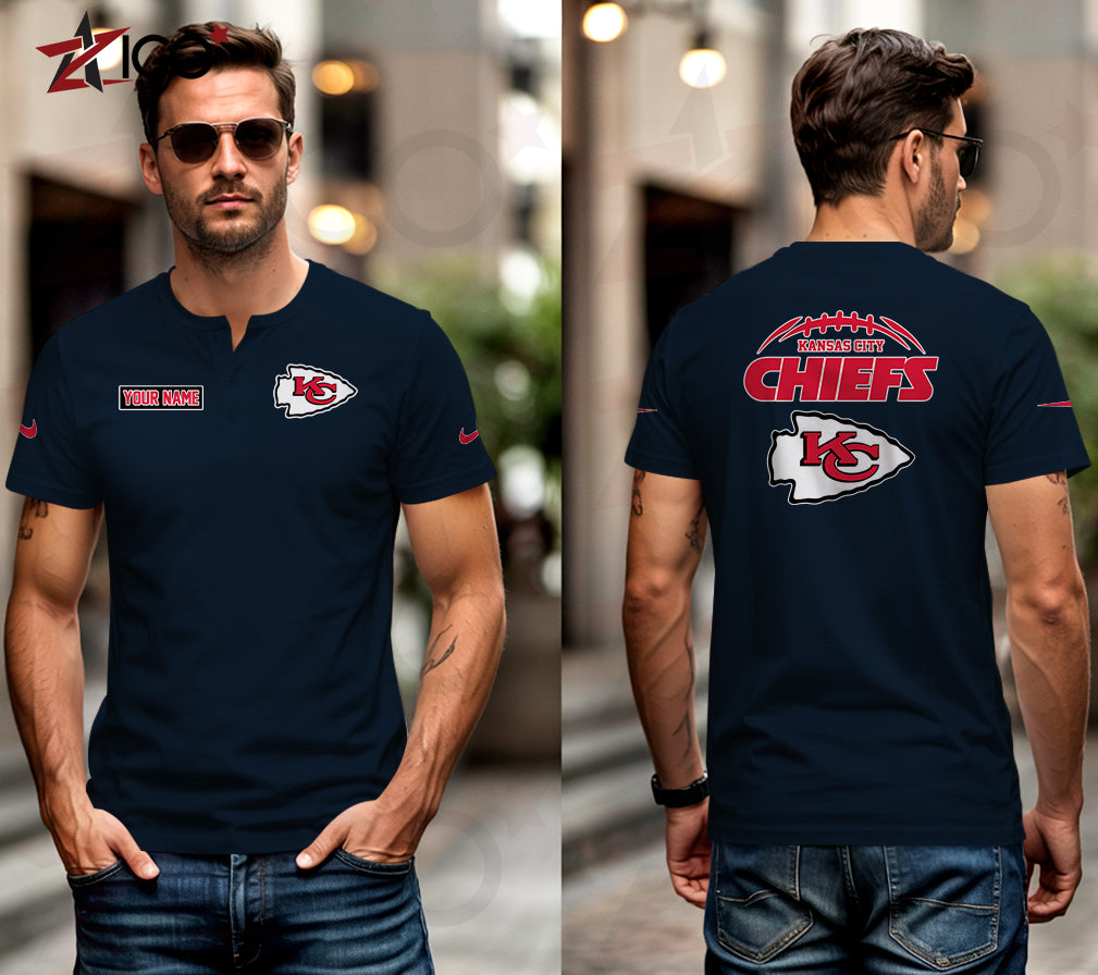 Kansas City Chiefs Henley Short Sleeve T-Shirt Trending 2025 AZMN2DHS000016
