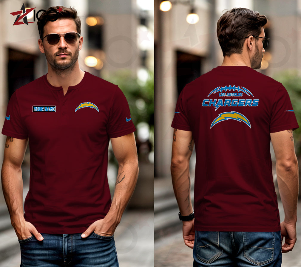 Los Angeles Chargers Henley Short Sleeve T-Shirt Trending 2025 AZMN2DHS000018