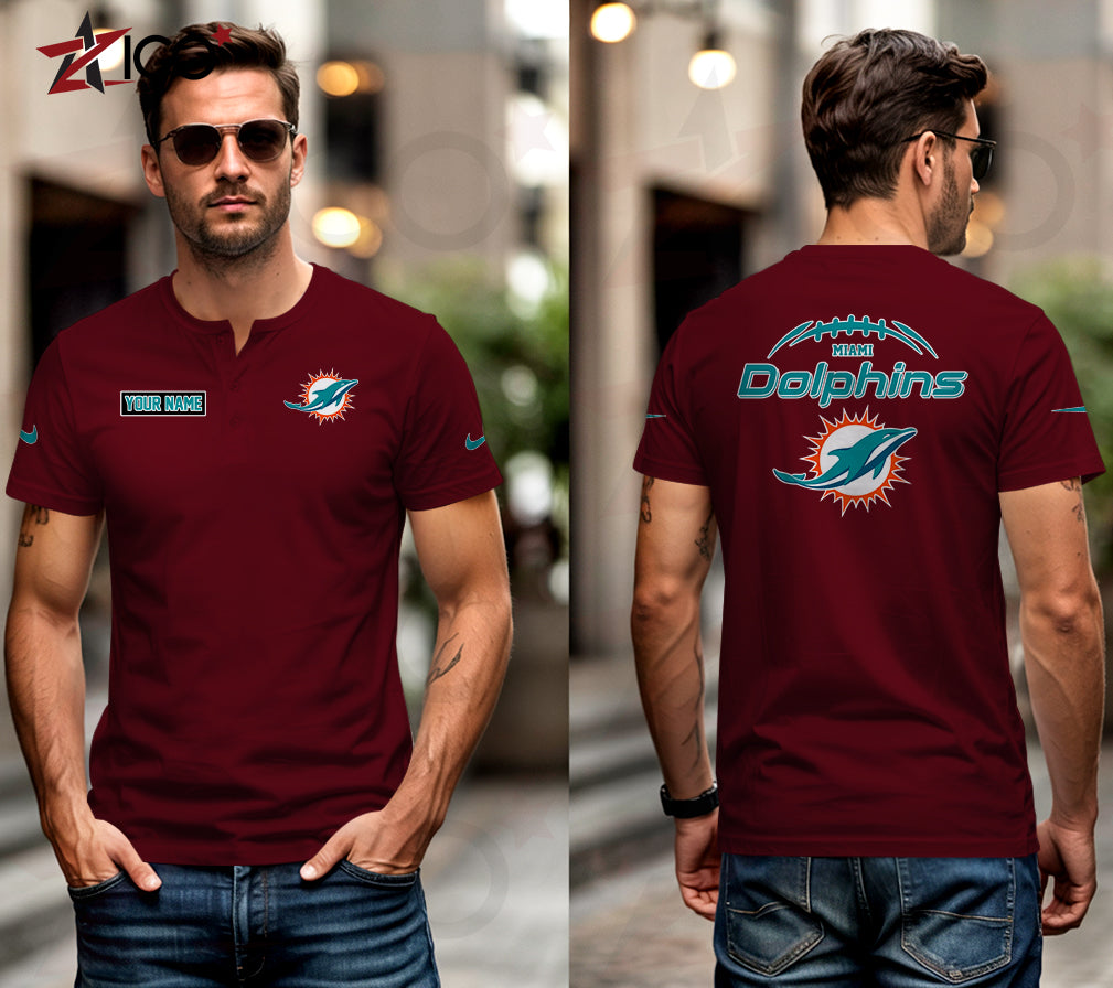 Miami Dolphins Henley Short Sleeve T-Shirt Trending 2025 AZMN2DHS000020
