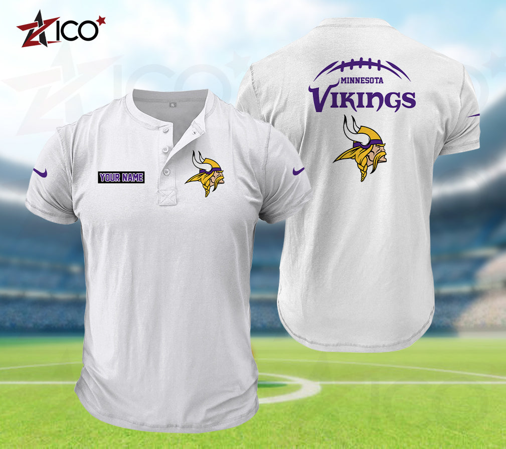 Minnesota Vikings Henley Short Sleeve T-Shirt Trending 2025 AZMN2DHS000021