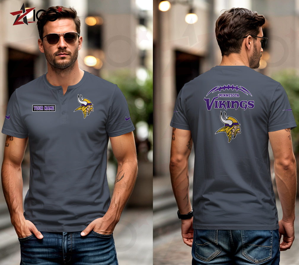 Minnesota Vikings Henley Short Sleeve T-Shirt Trending 2025 AZMN2DHS000021