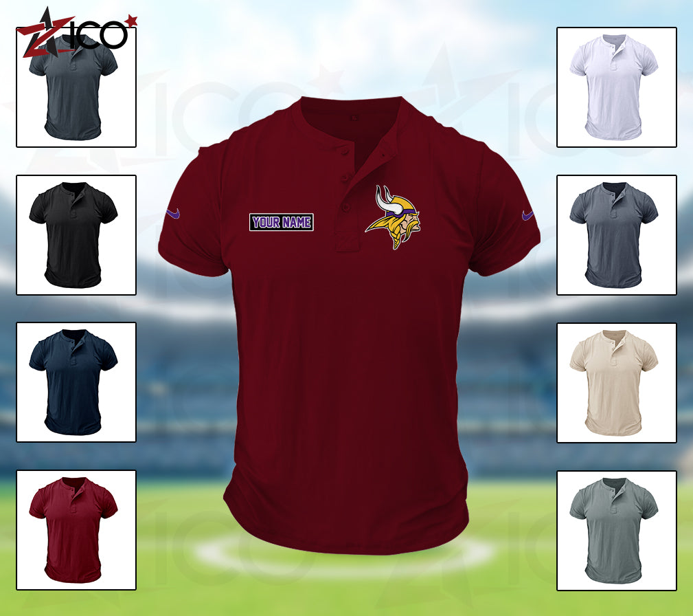 Minnesota Vikings Henley Short Sleeve T-Shirt Trending 2025 AZMN2DHS000021