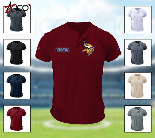 Minnesota Vikings Henley Short Sleeve T-Shirt Trending 2025 AZMN2DHS000021