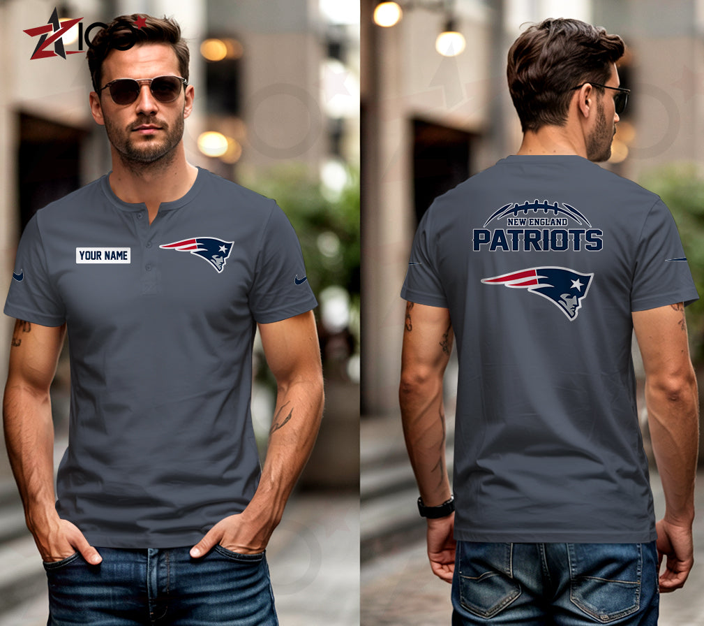 New England Patriots Henley Short Sleeve T-Shirt Trending 2025 AZMN2DHS000022