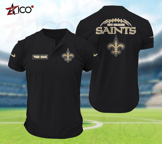 New Orleans Saints Henley Short Sleeve T-Shirt Trending 2025 AZMN2DHS000023