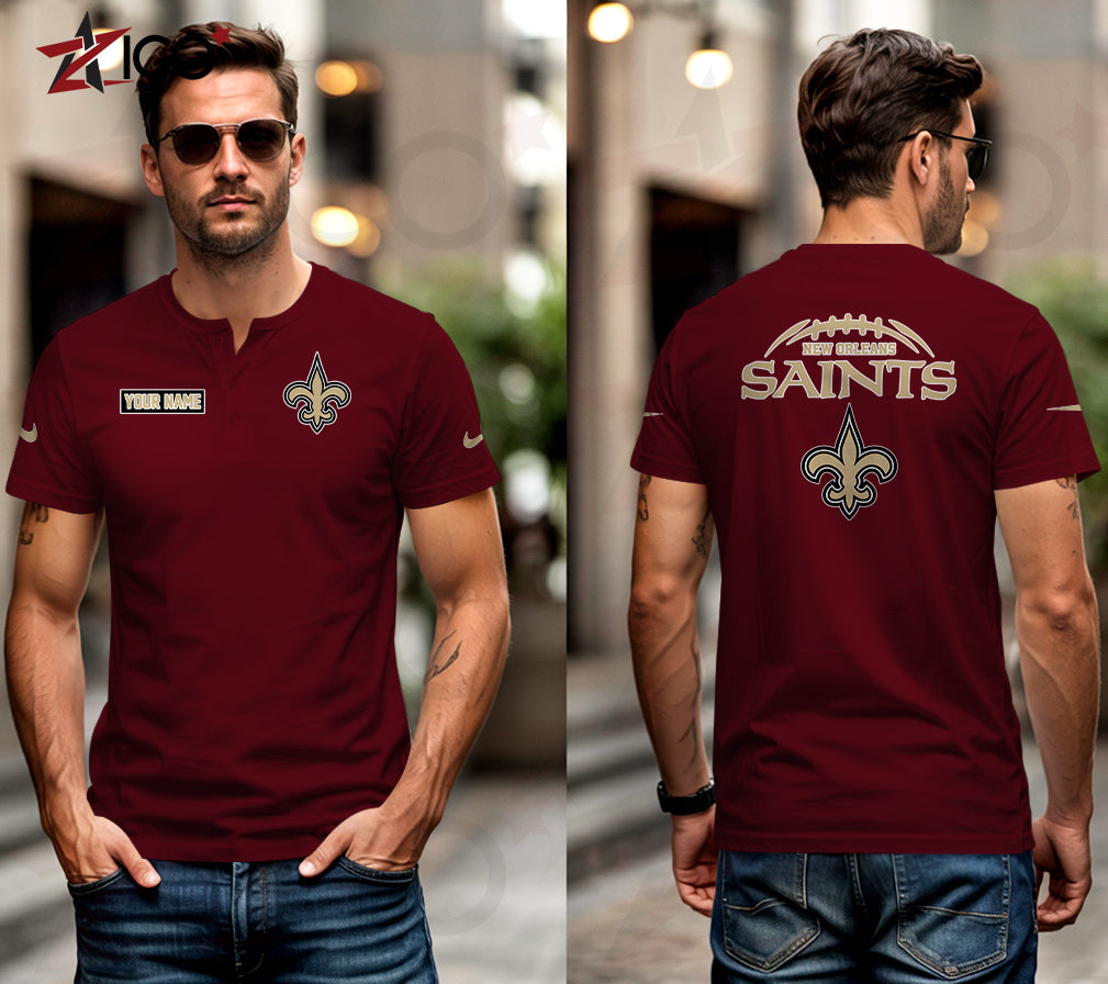 New Orleans Saints Henley Short Sleeve T-Shirt Trending 2025 AZMN2DHS000023