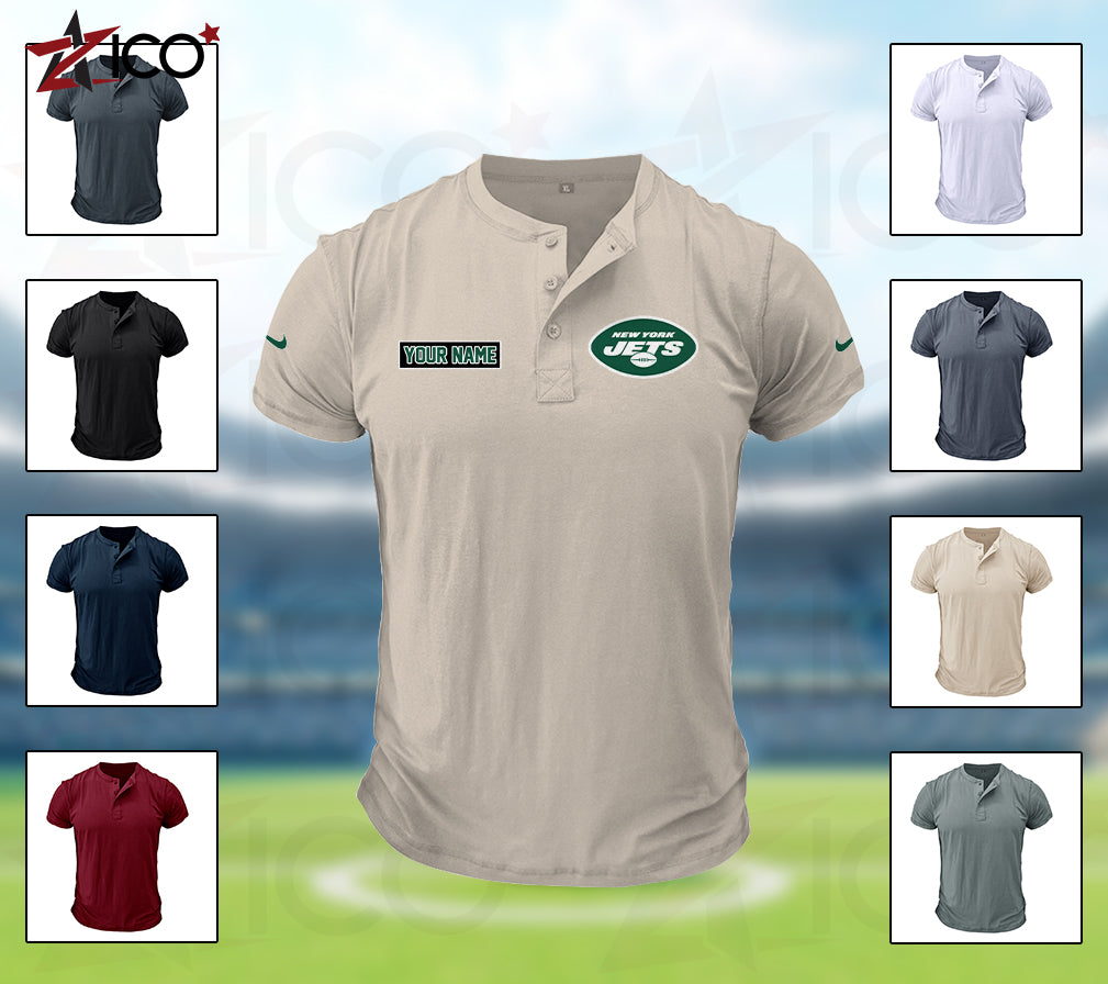 New York Jets Henley Short Sleeve T-Shirt Trending 2025 AZMN2DHS000025