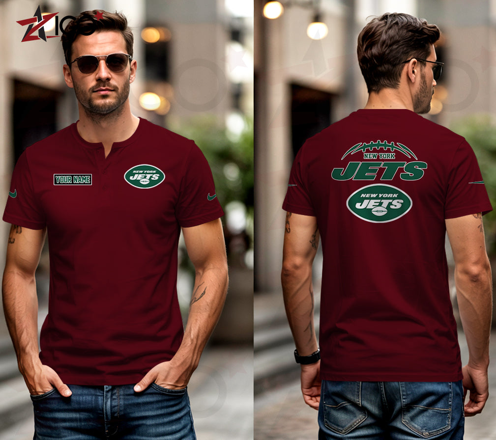 New York Jets Henley Short Sleeve T-Shirt Trending 2025 AZMN2DHS000025