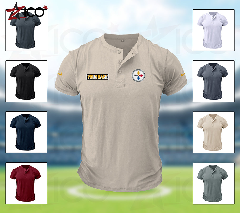 Pittsburgh Steelers Henley Short Sleeve T-Shirt Trending 2025 AZMN2DHS000027