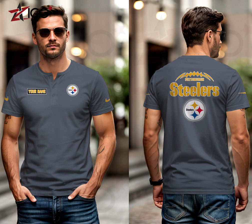 Pittsburgh Steelers Henley Short Sleeve T-Shirt Trending 2025 AZMN2DHS000027