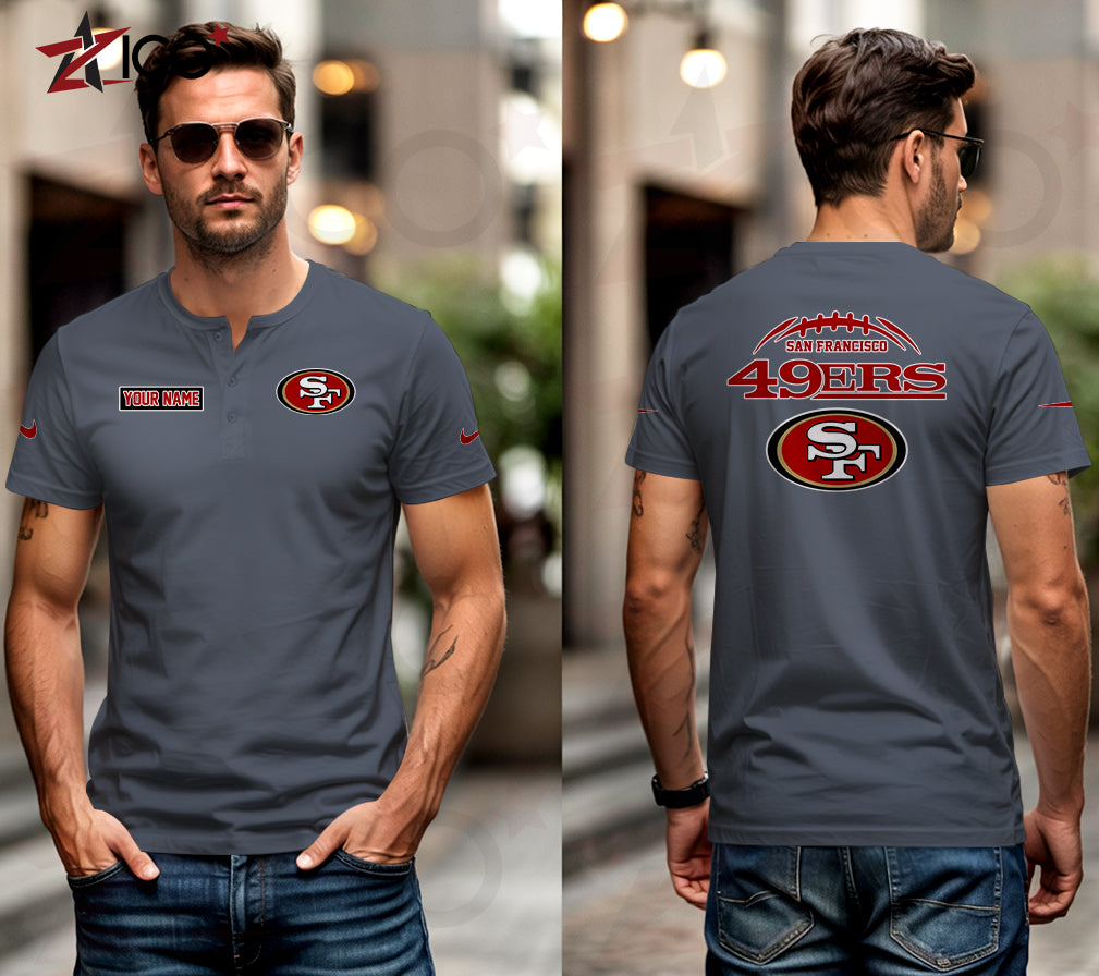 San Francisco 49ers Henley Short Sleeve T-Shirt Trending 2025 AZMN2DHS000028