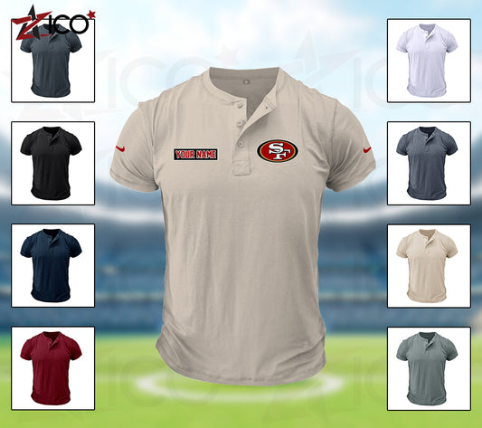 San Francisco 49ers Henley Short Sleeve T-Shirt Trending 2025 AZMN2DHS000028