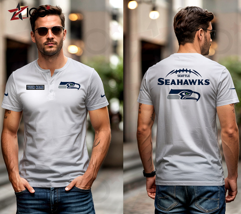 Seattle Seahawks Henley Short Sleeve T-Shirt Trending 2025 AZMN2DHS000029