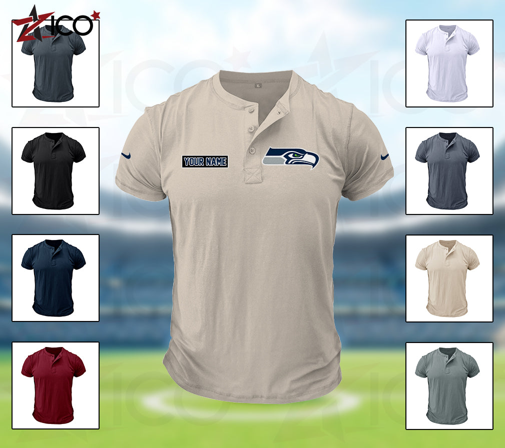 Seattle Seahawks Henley Short Sleeve T-Shirt Trending 2025 AZMN2DHS000029