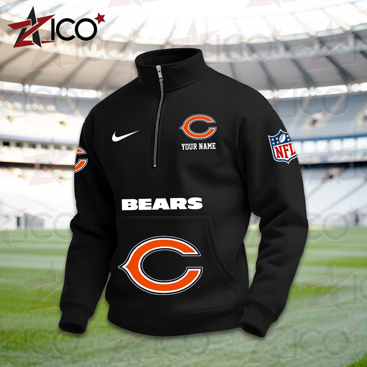 Chicago Bears High Neck Half Zip Pocket Sweatshirt New Trending AZMN2DPS000006