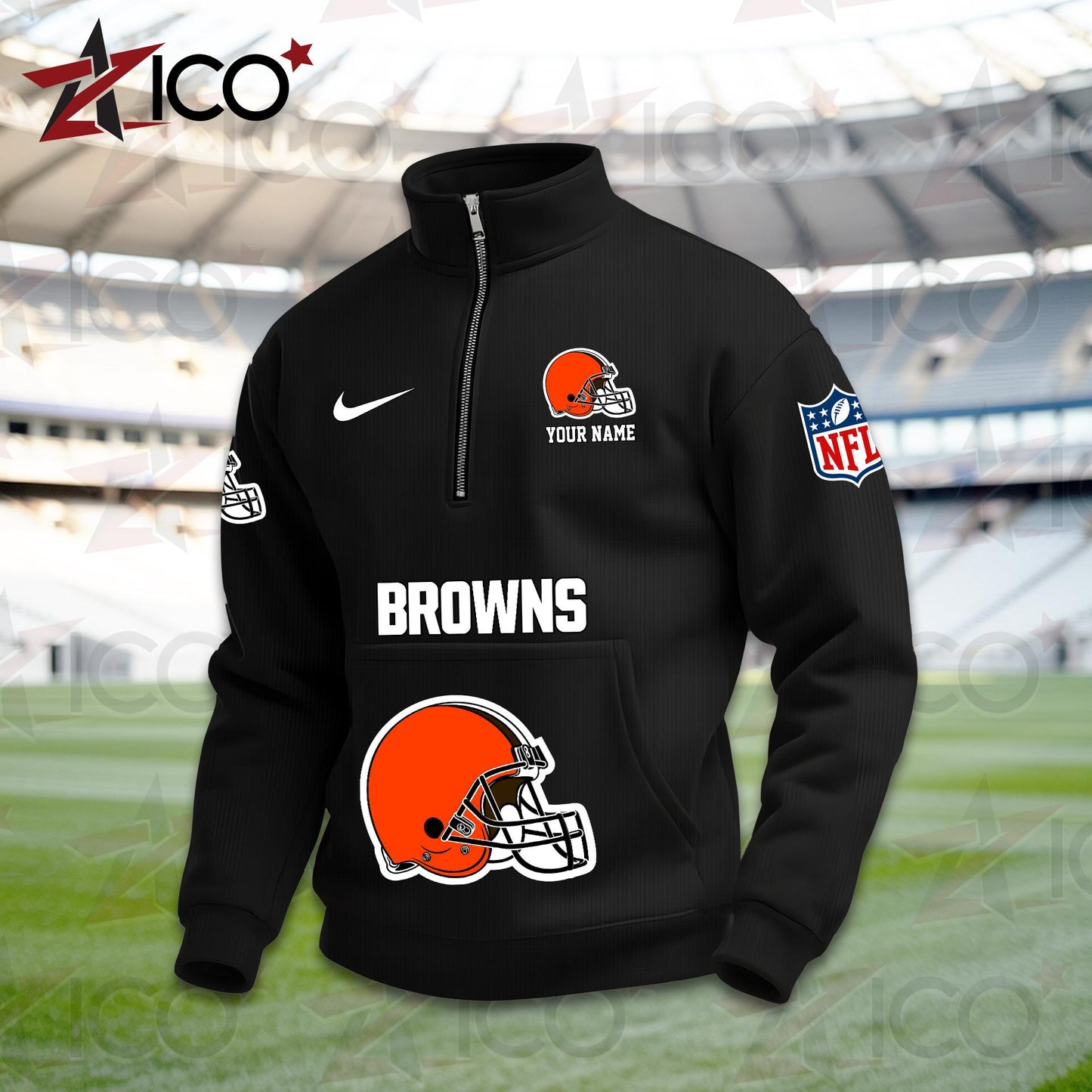 Cleveland Browns High Neck Half Zip Pocket Sweatshirt New Trending AZMN2DPS000008