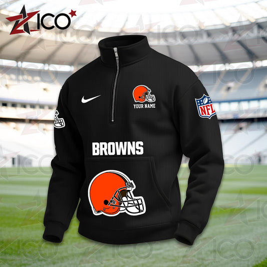 Cleveland Browns High Neck Half Zip Pocket Sweatshirt New Trending AZMN2DPS000008