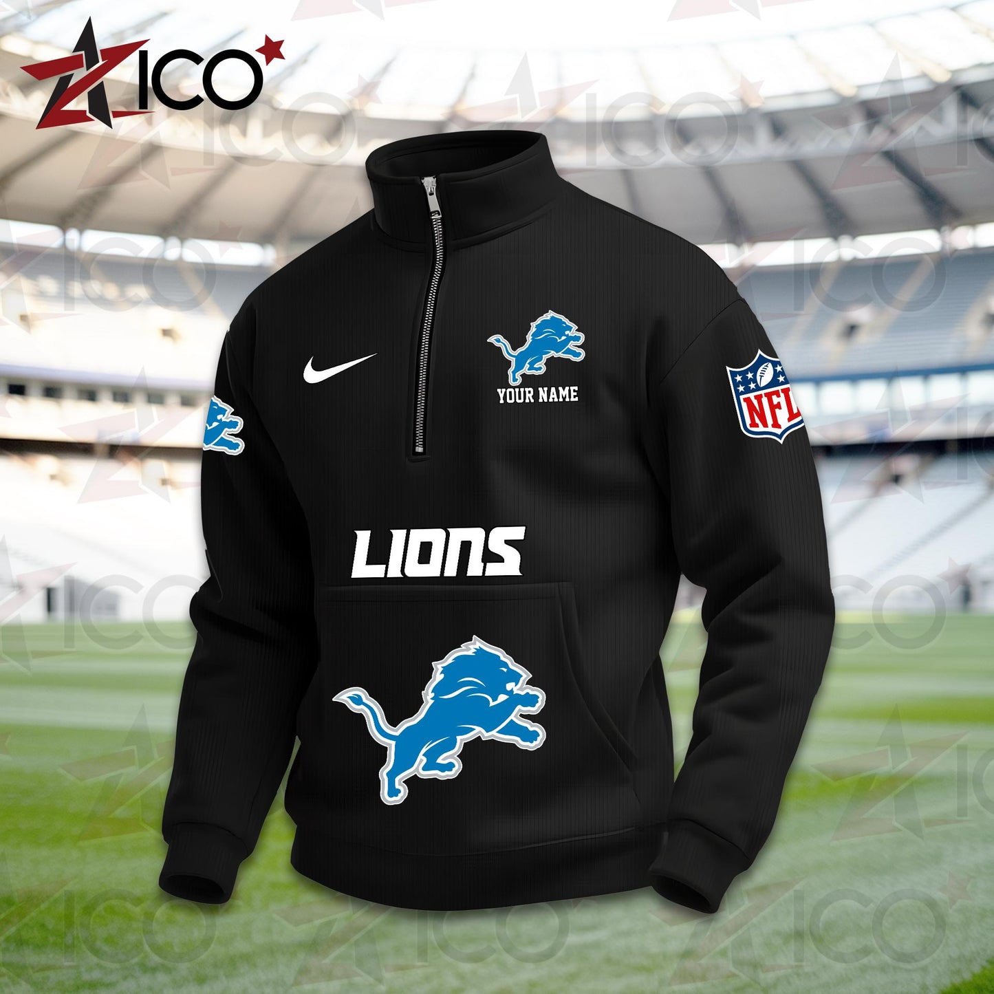 Detroit Lions High Neck Half Zip Pocket Sweatshirt New Trending AZMN2DPS000011
