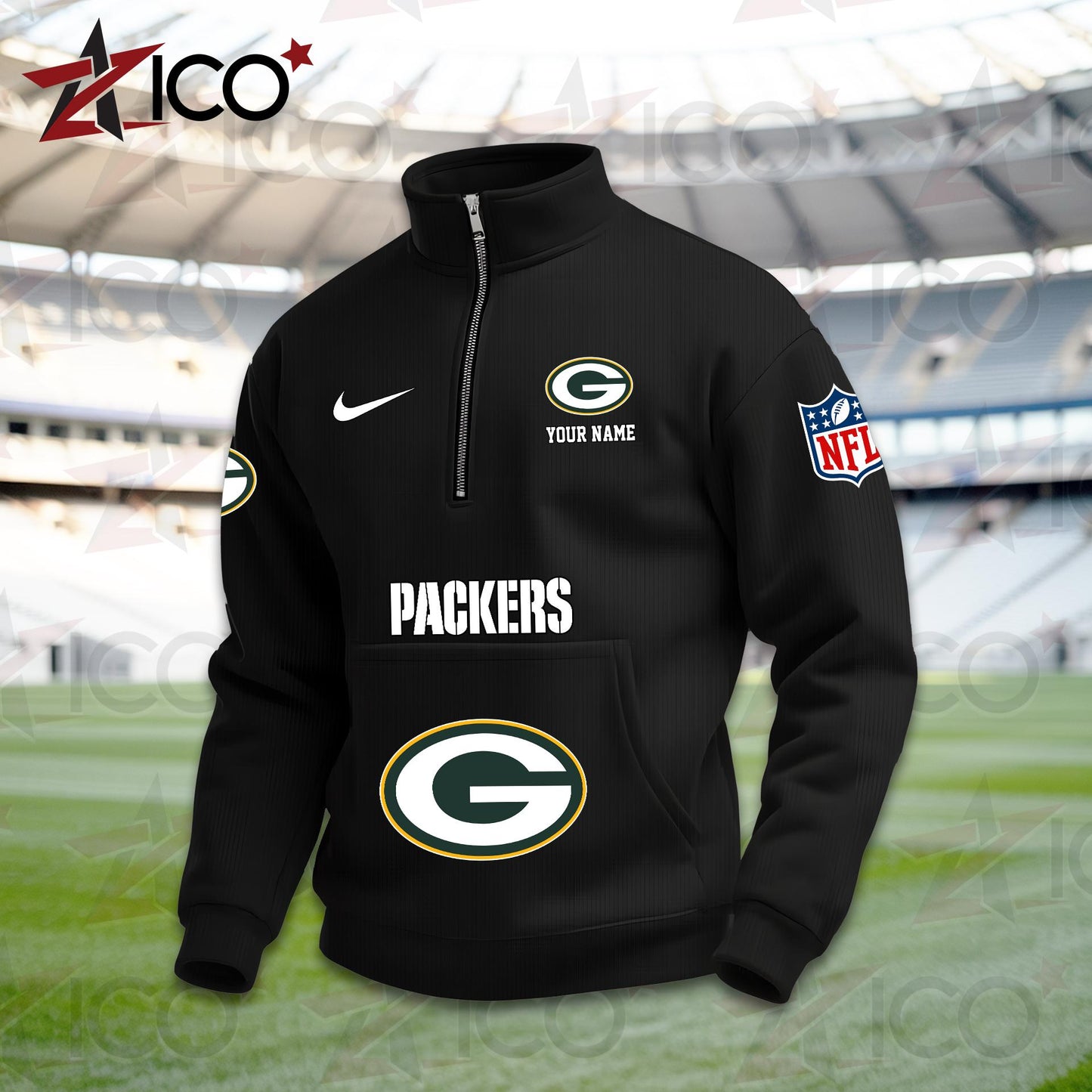 Green Bay Packers High Neck Half Zip Pocket Sweatshirt New Trending AZMN2DPS000012