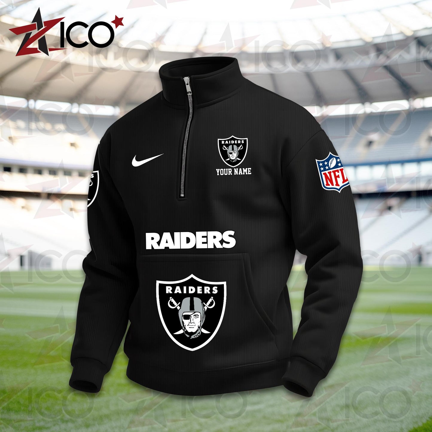 Las Vegas Raiders High Neck Half Zip Pocket Sweatshirt New Trending AZMN2DPS000017