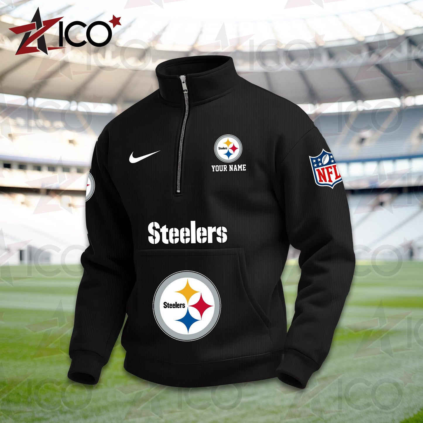 Pittsburgh Steelers High Neck Half Zip Pocket Sweatshirt New Trending AZMN2DPS000027