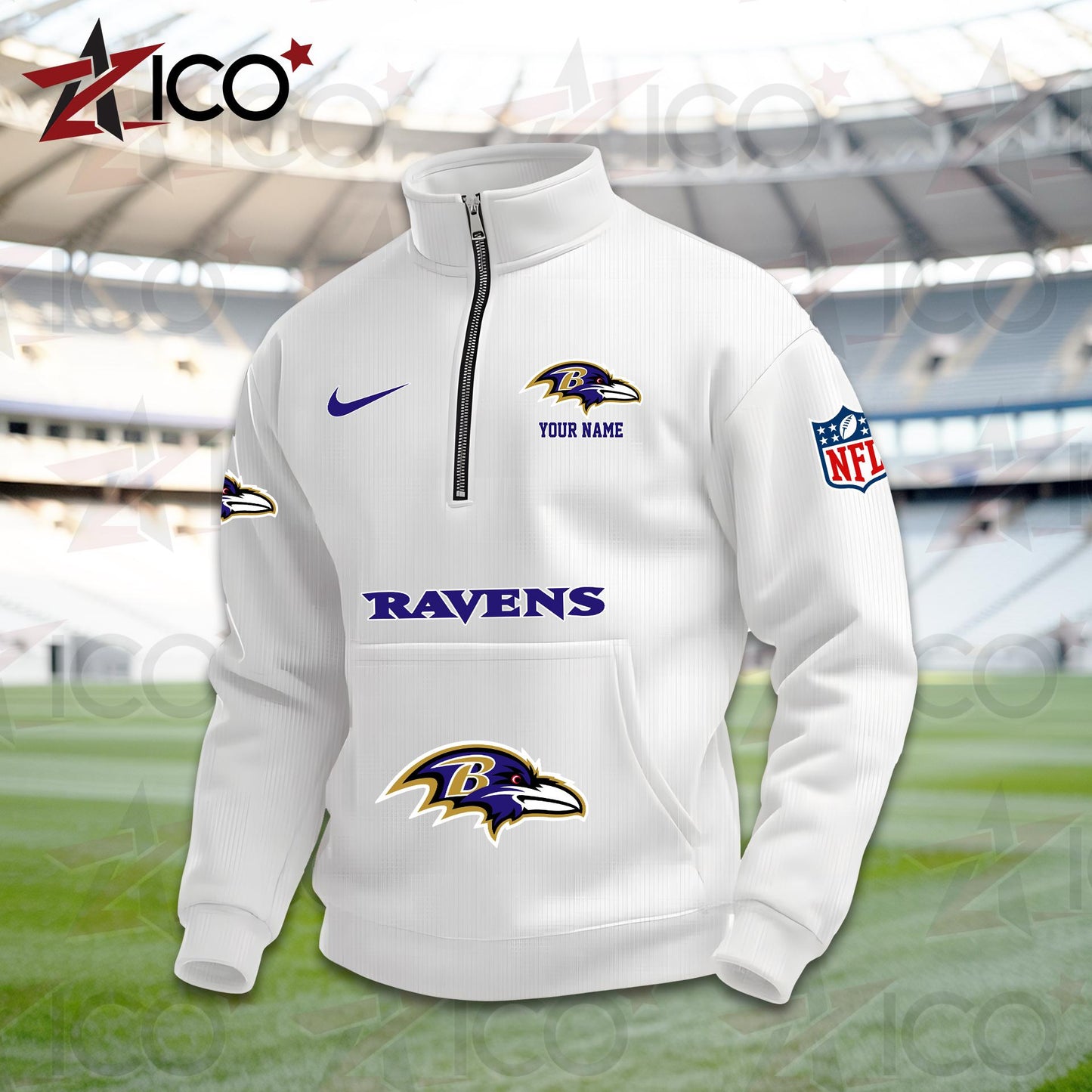 Baltimore Ravens High Neck Half Zip Pocket Sweatshirt New Trending AZMN2DPS000067