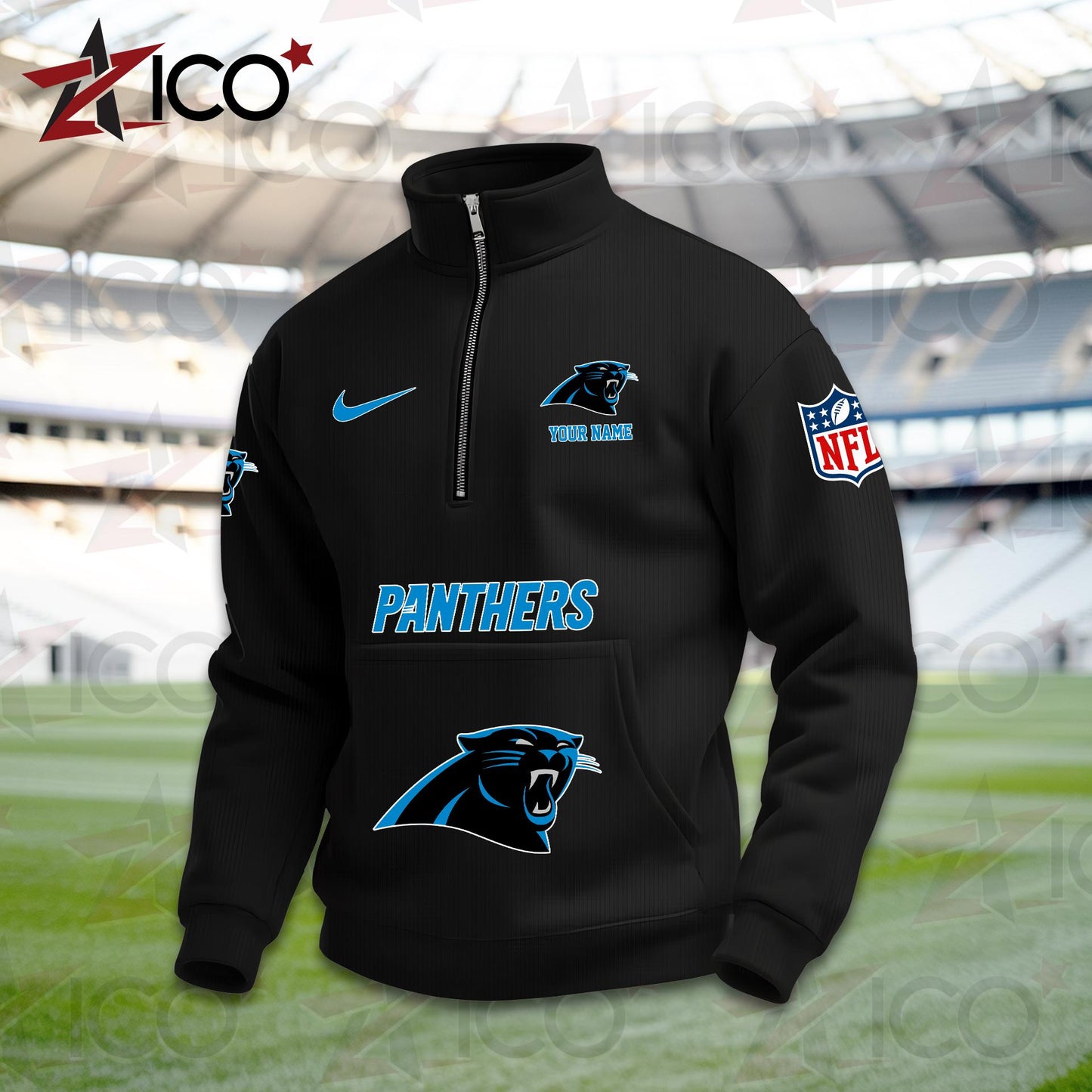 Carolina Panthers High Neck Half Zip Pocket Sweatshirt New Trending AZMN2DPS000069