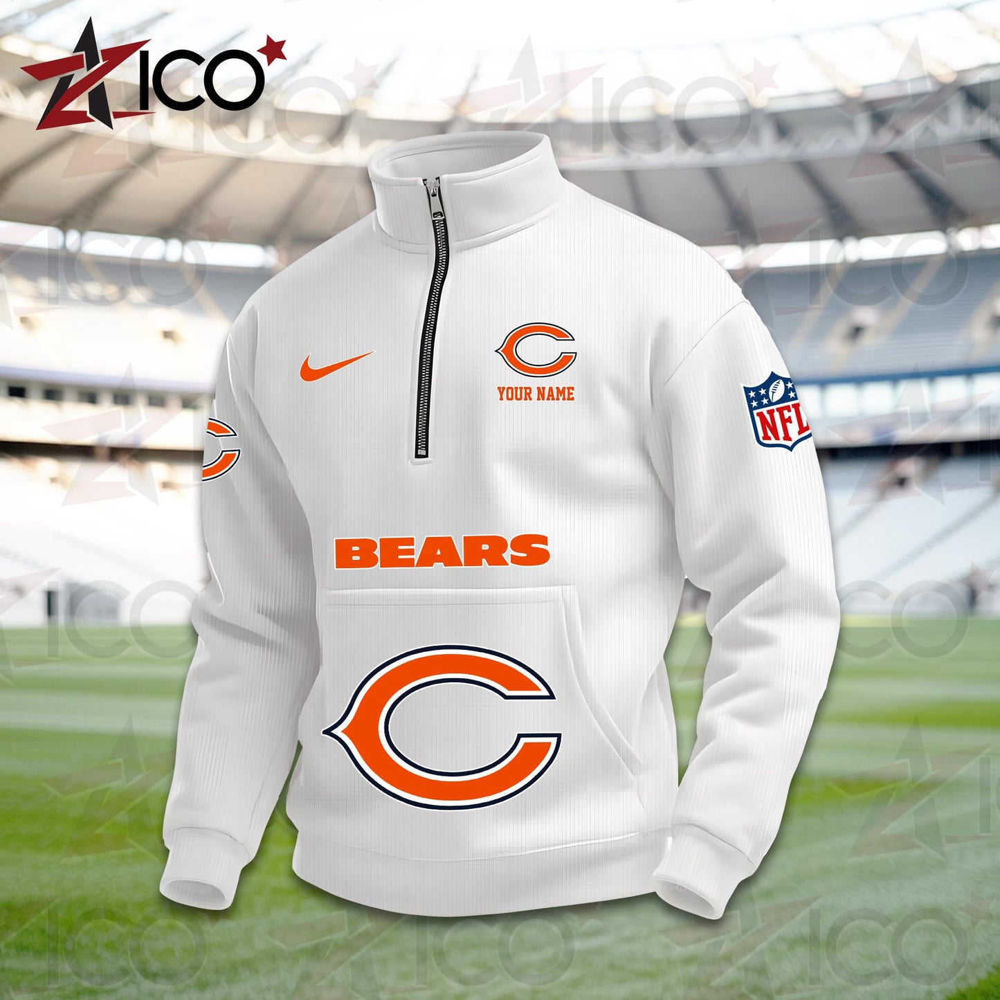 Chicago Bears High Neck Half Zip Pocket Sweatshirt New Trending AZMN2DPS000070