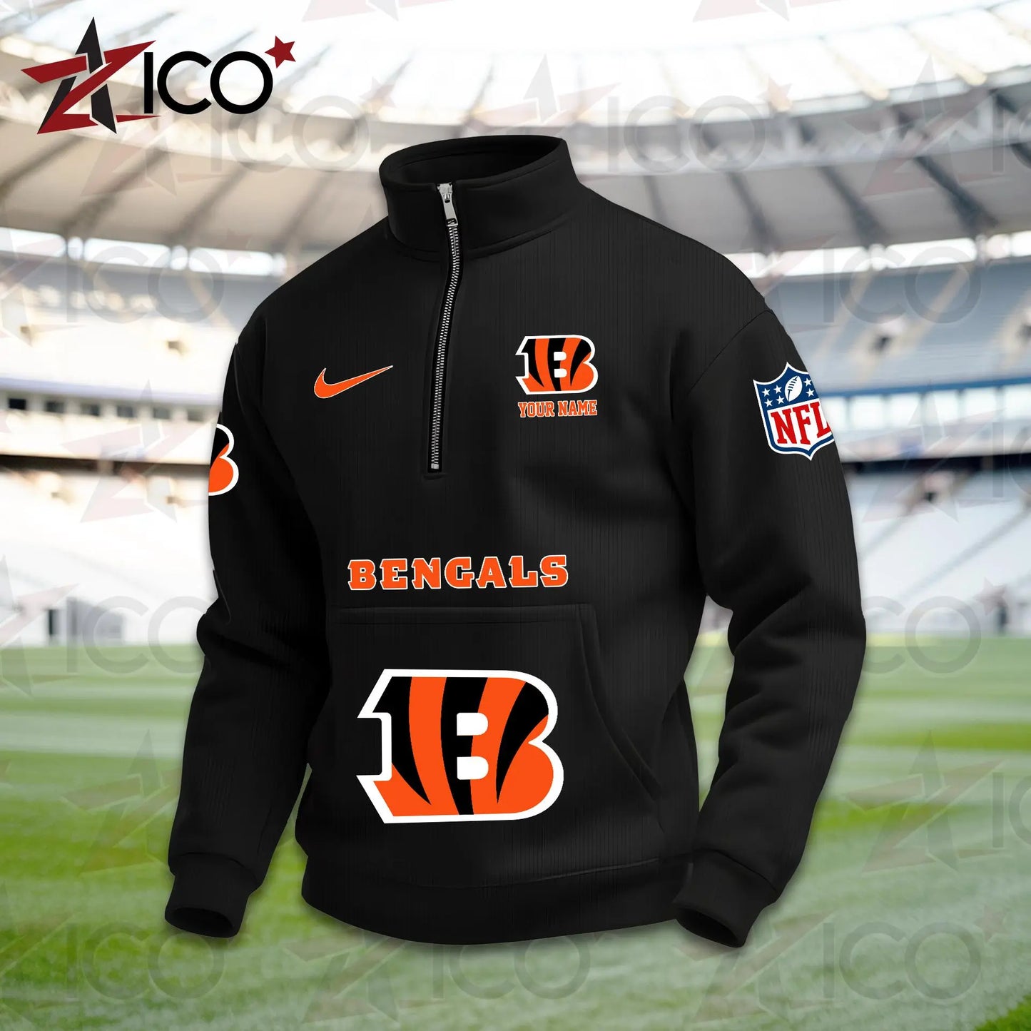 Cincinnati Bengals High Neck Half Zip Pocket Sweatshirt New Trending AZMN2DPS000071