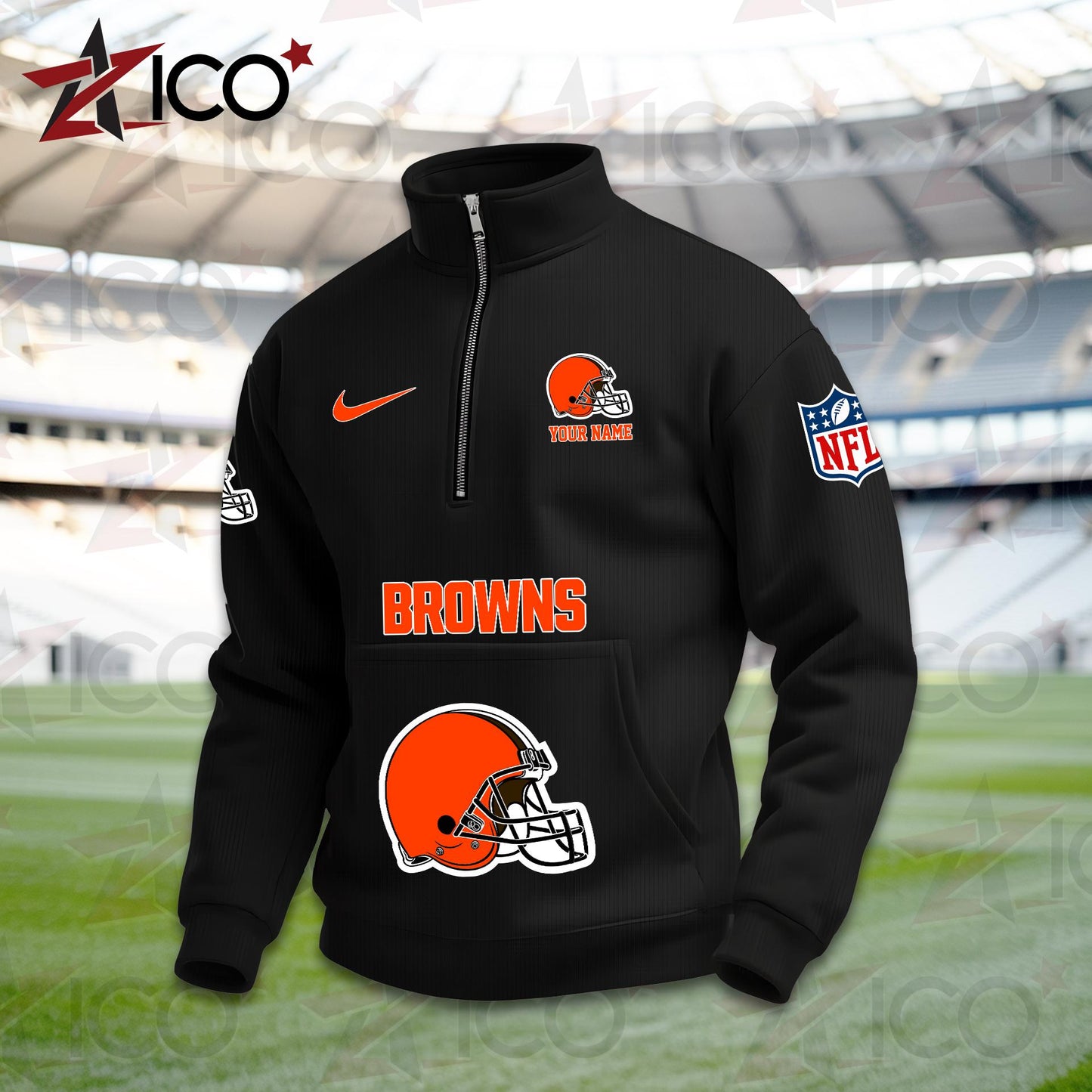 Cleveland Browns High Neck Half Zip Pocket Sweatshirt New Trending AZMN2DPS000072