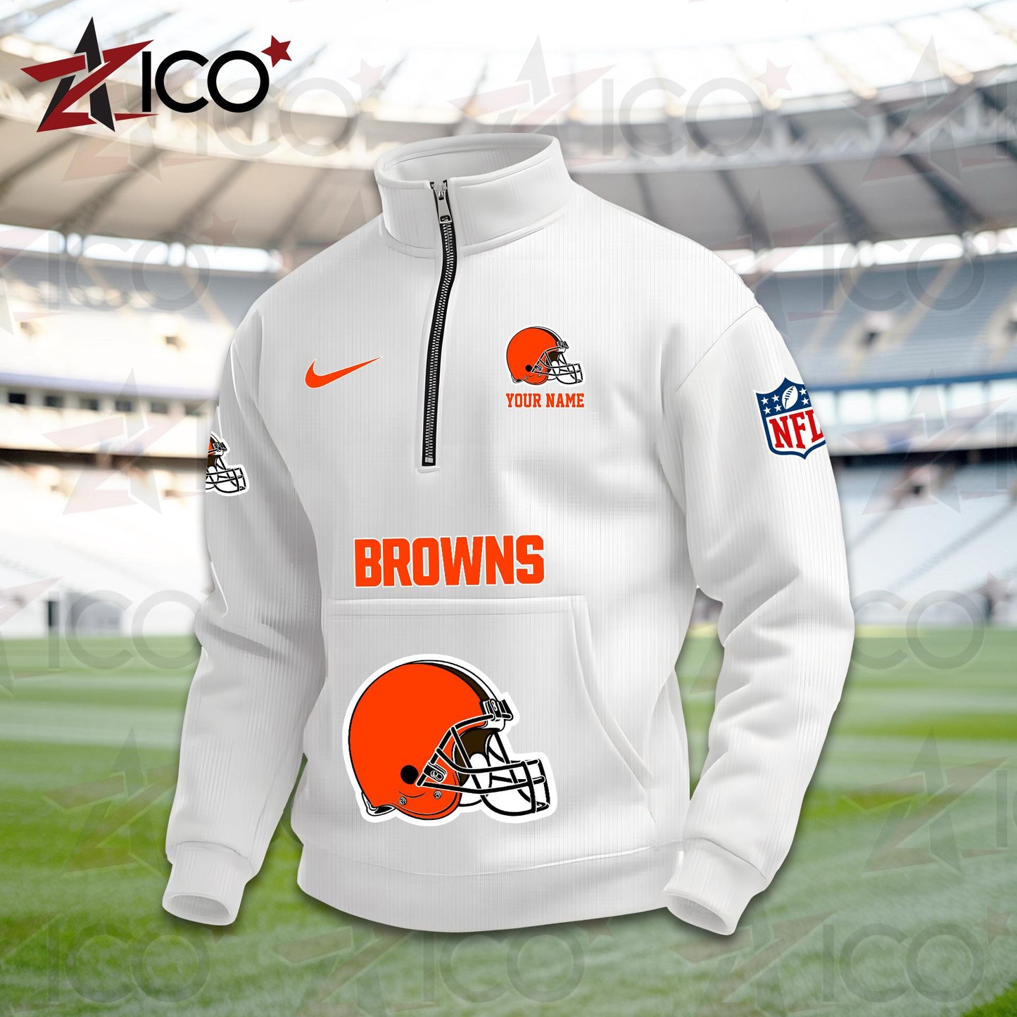 Cleveland Browns High Neck Half Zip Pocket Sweatshirt New Trending AZMN2DPS000072