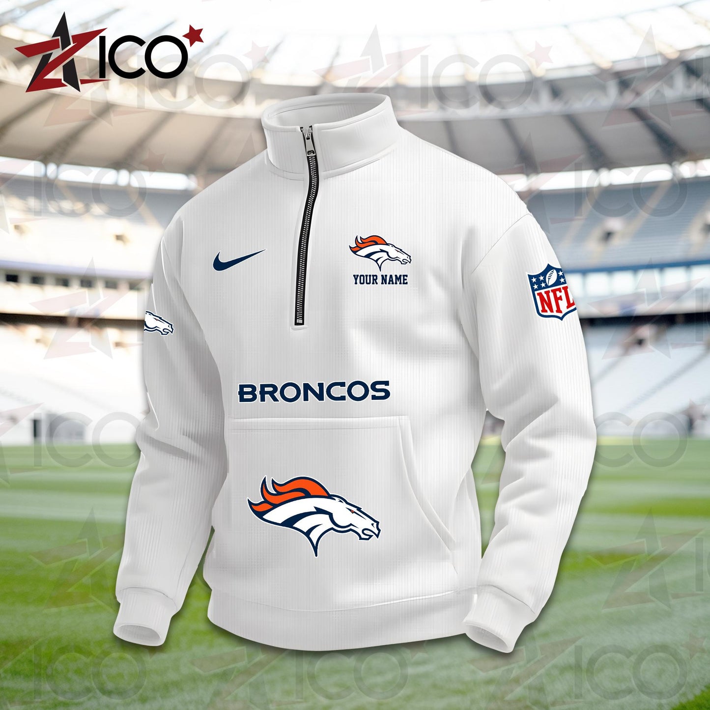Denver Broncos High Neck Half Zip Pocket Sweatshirt New Trending AZMN2DPS000074