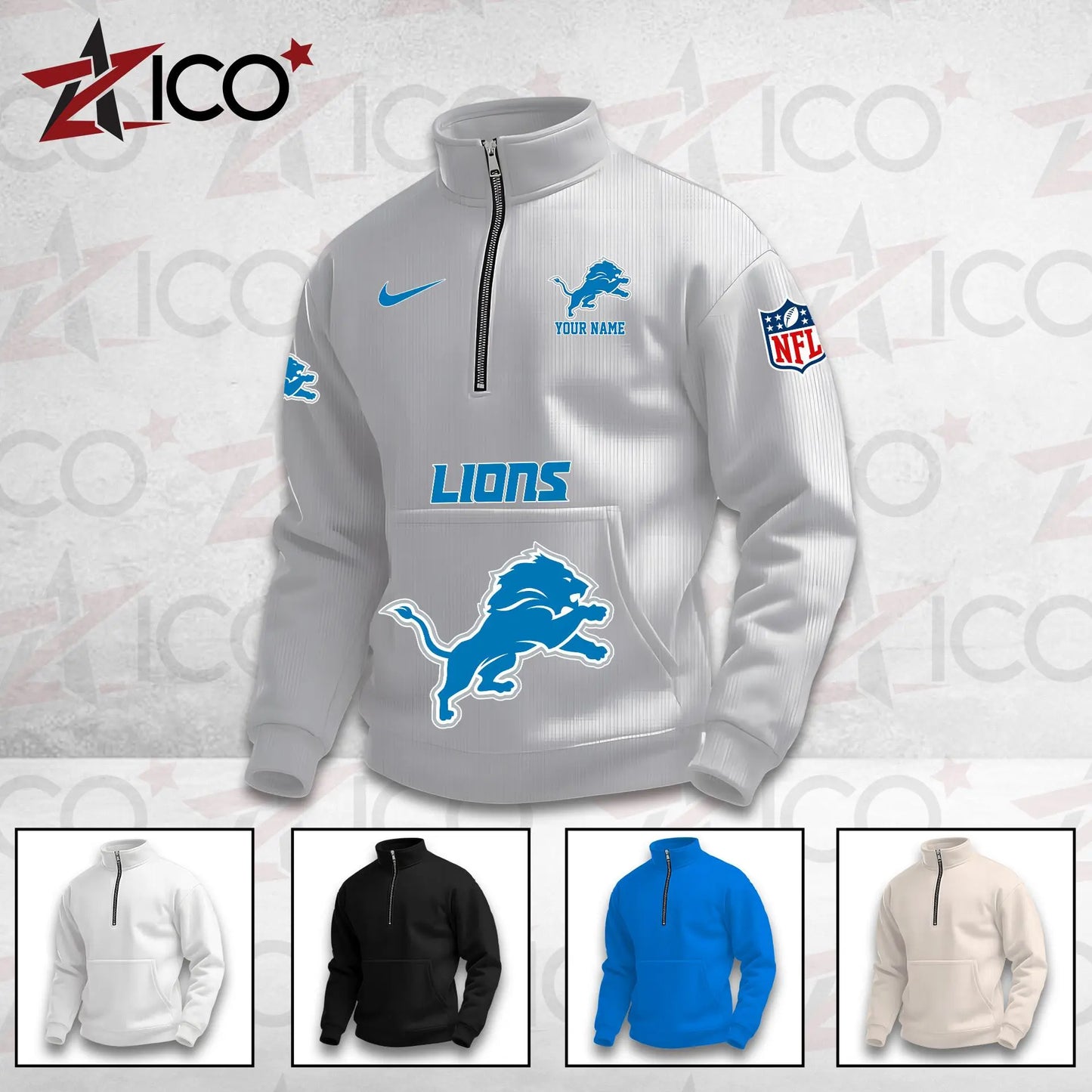 Detroit Lions High Neck Half Zip Pocket Sweatshirt New Trending AZMN2DPS000075