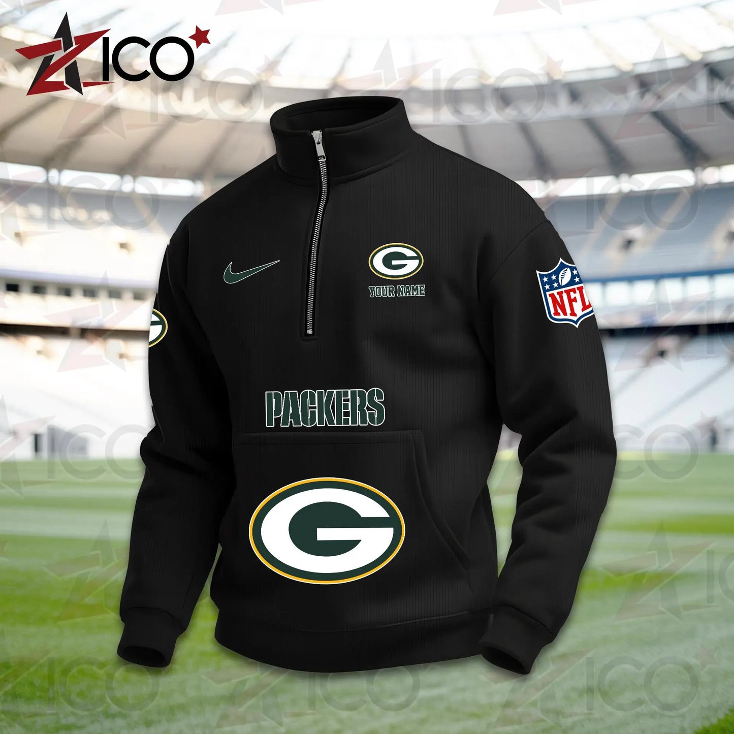 Green Bay Packers High Neck Half Zip Pocket Sweatshirt New Trending AZMN2DPS000076